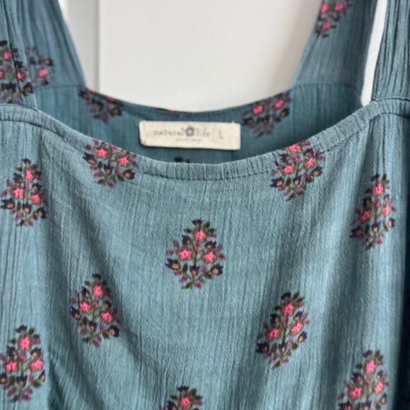 Natural Life Boho Wide Leg Jumpsuit Blue Floral Print Sleeveless Romper Sz L - Picture 5 of 14